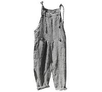 LUCKME Womens Dungarees Casual Boho Sleeveless Jumpsuits Summer Overalls Loose Wide Leg Striped Rompers Long Playsuit with Pocket Holiday Beach UK Size 12-22 Black