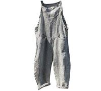 LUCKME Womens Dungarees Casual Boho Sleeveless Jumpsuits Summer Overalls Loose Wide Leg Striped Rompers Long Playsuit with Pocket Holiday Beach UK Size 12-22 Gray