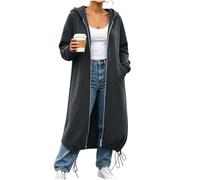 LUCKME Women's Long Zip Up Hoodie Oversized Fleece Cardigan with Pockets, Drawstring Hem Maxi Sweatshirt Coat Autumn Winter Outerwear