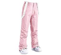 LUCKME Women's Ski Pants,Waterproof Snow Trousers Essential Insulated Bib Overalls Solid Color One-Piece Suspenders Trousers Adjustable Back Strap Snowsuit for Outdoor Sports Pink