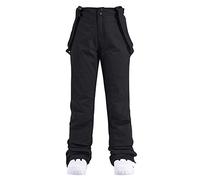 LUCKME Women's Ski Pants,Waterproof Snow Trousers Essential Insulated Bib Overalls Solid Color One-Piece Suspenders Trousers Adjustable Back Strap Snowsuit for Outdoor Sports Black