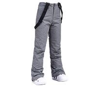 LUCKME Women's Ski Pants,Waterproof Snow Trousers Essential Insulated Bib Overalls Solid Color One-Piece Suspenders Trousers Adjustable Back Strap Snowsuit for Outdoor Sports Gray