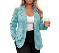 LUCKME Women's Striped Blazer UK - Casual Open Front Long Sleeve Suit Jacket with Padded Shoulders, Single Button Workwear Coat