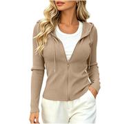 LUCKME Women's Zip Up Hoodie Ribbed Knit Cardigan Slim Fit Long Sleeve Drawstring Lightweight Sweatshirt Jacket Casual Soft Lounge Wear Jumpers Tops for Ladies
