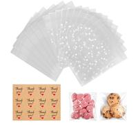 LUCKNIGHT 200 Pcs Cellophane Bags With Stickers, 10 x 10 cm Self Adhesive Bags, Clear Cellophane Bags, Wax Melts Packaging Bags, Treat Bags, Fudge Bags, Sweet Bags, with 200 Pcs Self Adhesive Stickers