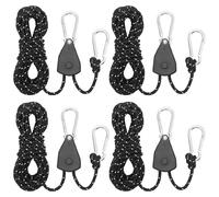 LUCKNIGHT 4PCS Reflective Tent Guy Ropes, Guy Rope Tensioners, Guide Ropes, Portable Adjustable Fix Camping Rope, Suitable for Camping, Awnings and Outdoor Use (Ratchet Hook, Diameter: 4 mm)