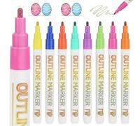 LUCKNIGHT Glitter Metallic Double Line Outline Pens, 8 Colors, Doodle Dazzle Squiggles Markers for Stocking Fillers Kids, Scrapbook Crafts, DIY Photo Album