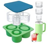 LUCKNIGHT Ice Cube Tray with Lid for Stanely Cup, Silicone Ice Cube Moulds for Stanley Cup 30-40Oz Tumbler, 4 Hollow Cylinder Ice Cube Molds, for Chilling Cocktails, Whiskey, Drinks, Coffee (Green)