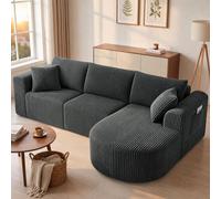 Luckracer Boneless Corner Sofa Couch Cloud Modular Sectional Sofa L Shaped Memory Foam Corduroy 245Cm, Light Facing Chaise Grey