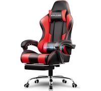 Luckracer Gaming Chair With Footrest, Massage Computer Chairs For Adults, Ergonomic High Back Height Adjustable Pc Chair, Red