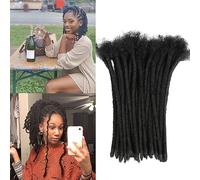 Luckroce 1B Color 1/4 Inch 100% Handmade Human Hair Dreadlock Extensions Permanent Curls for Women Men Can Be Straightened and Bleached