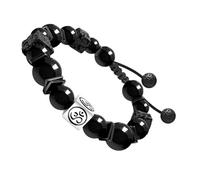 Luckstick Om Silver Natural Stone Bracelets for Men - 8mm Onyx | Lava Rock Bracelets for Men Boyfriend Dad Husband, Adjustable Protection Bead Bracelet for Him Jewelry Gifts