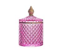 LUCKTE Candy Cookie Jar Candy Dish with Lid,Crystal Diamond Faceted Jar with Lid Glass Vintage Jewelry Box Decorative jar with Lid for Storage Cotton Swab (PINK JAR)