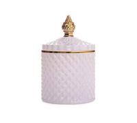 LUCKTE Candy Cookie Jar Candy Dish with Lid,Crystal Diamond Faceted Jar with Lid Glass Vintage Jewelry Box Decorative jar with Lid for Storage Cotton Swab (WHITE JAR)