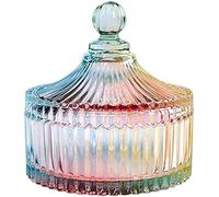 LUCKTE Luxury Colorful Tent Shaped Crystal Candy Jar with Lid,Clear Glass Apothecary Canister Wedding Candy Buffet Jar (Rainbow, 10 oz)