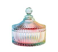 LUCKTE Royal Embossed Clear Glass Apothecary Jar with Lids,Candy Jar Containers Wedding Candy Buffet Jars,Crystal Jewelry Box Glass Biscuit Jar-10 Oz(Tent)