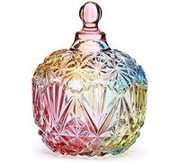 LUCKTE Royal Embossed Clear Glass Apothecary Jar With Lids,Candy Jar Containers Wedding Candy Buffet Jars,Crystal Jewelry Box Glass Biscuit Jar -9 oz (Crown)