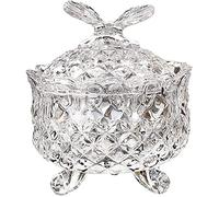 LUCKTE Royal Embossed Crystal Candy Box with Lid Footed Jewelry Box Cookie Jar Wedding Candy Buffet Jars Kitchen Storage Jar 10oz (Transparent)