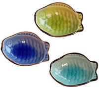 LUCKTE Wait Fly Cute Fish Shaped Ceramics Seasoning Dishes/Tea Bag Holders/Ketchup Saucer/Appetizer Plates/Vinegar Spice Salad Soy Sushi Wasabi Seasoning Dipping Bowls (Set of 3)