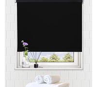 LUCKUP 100% Blackout Waterproof Fabric Window Roller Shades Blind, Thermal Insulated,UV Protection,for Bedrooms,Living Room,Bathroom,The Office, Easy to Install 74 x 183 cm(Black)