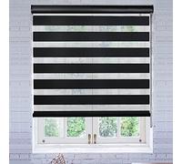 LUCKUP Day and Night Blind Zebra Roller Blinds for Bedroom with Aluminium Cassette Easy Fix Dual Layer Horizontal Window Shades with Klemmfix Translucent Vision Curtains 76 x 183 cm, Black