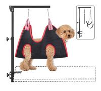 LUCKUP Dog Grooming Arm with Clamps, Pet Grooming Table Arm with Hammock Harness &Two No Sit Haunch Holder, Adjustable Pet Grooming Supplies for Small/Medium Pets, Black