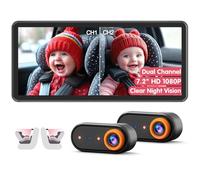 LUCKVIEW Baby Car Camera for 2 Kids, Dual K with 7.2 Inch 1080P Crystal Clear Display, Easy to Install Car Seat Camera with 2 IR Night Vision Cameras, Rear Security Car Baby Camera