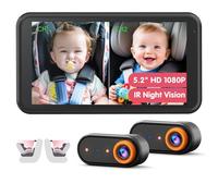 LUCKVIEW BM2 PRO Dual Baby Car Camera, 5.2" 1080P HD Night Vision for Rear-Facing Car Seats, Easy Install - Ideal for Parents with 2 Kids and Pets