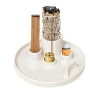 Luckwaii 5 in 1 Incense Holders Ceramic for Sticks, Multifunctional 9 Hole Brass Incense Cone Holder Palo Santo Burner with Ash Tray for Meditation Yoga SPA Home Decoration (White)