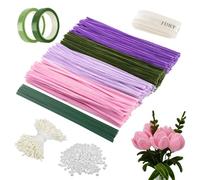 Luckwaii 500 Pastel Pipe Cleaners for Craft Flowers, 400 Pcs Pipecleaners Chenille Stems 30cm Long Pipe Cleaner Flower Kit with 100 Florist Wire 2 Flower Tape Ribbon Stamens Bead Flowers for DIY Craft