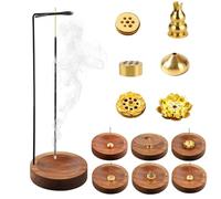 Luckwaii 8-in-1 Wooden Incense Holders Upside Down Incense Stick Holder Insensé Sticks, 9-Hole Brass Incense Cone Burner Holder Ash Catcher Room Home Decoration for Yoga Spa Meditation
