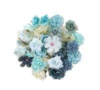 Luckwaii Artificial Flower Heads 40 PCS Wedding Cake Decorations Mini Silk Blue and Green Craft Fake Flowers Bulk Mix for DIY Party Hair Accessory Scrapbooking Bridal Baby Shower Wall Home Decor