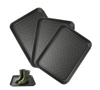 Luckwaii Boot Tray Shoe Drip Trays 3 Pcs Black Plastic Tray with Raised Edges Non Slip Washable Multipurpose Plant Rack Mat Pet Water Food Bowl 35 x 27.5 x 3 cm for Home Garden Wellies Tools Storage