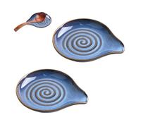 Luckwaii Ceramic Spoon Rest with Spiral Design, 2 Pcs Handcrafted Glazed Stoneware Spoon Holder Teaspoon Rest Heat Resistant Dishwasher Safe Modern Farmhouse Kitchen Decor Accessories for Spoons