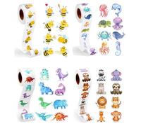 Luckwaii Cute Animal Stickers 2000 Pcs Round Reward Sticky Rolls, Sticker Roll Bee Shark Farm Dinosaur Stickers for Children Teacher Classroom Office Party Craft Supplies Supplies Incentives (4 Rolls)