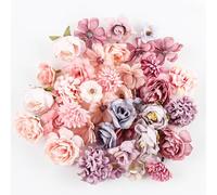 Luckwaii Decorative Artificial Flowers for Cake Decoration, 40 Pcs Mini | Silk Bulk Mix Fake Flower Girl Hair Accessories for DIY Wedding Bridal Bouquet Party Scrapbooking Home Decor (Pink, Purple)