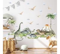 Luckwaii Large Dinosaur Wall Stickers Kids Colourful Forest Decals Dinosaurs Dino Poster Decoration Plants Volcano Wall Mural Boys Wallpaper Peel and Stick Removable for Nursery Baby Home Decor