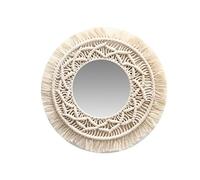 Luckxing Wall Hanging Mirror Macrames Round Wall Mirror Hanging Wall Mirror with Macrame Edge Small Round Decorative Boho Antique Mirror for Home Living Room Bedroom Baby Nursery