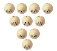 Luckxing Wooden Beads with Face 30 mm Natural Wooden Beads Round Wooden Beads Smile Face Wood Beads Face Ball Cat Head Beads for Key Chain Crochet Weaving Angel Craft Macrame Pack of 10
