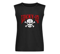 Lucky 13 Goth Punk Skull Mens Black Sleeveless T-Shirt Graphic Tee Printed Unisex Vest Tank Tops Shirt M