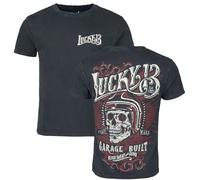 Lucky 13 Men T-Shirt Skull Built, Color:Washed Black, Size:2XL