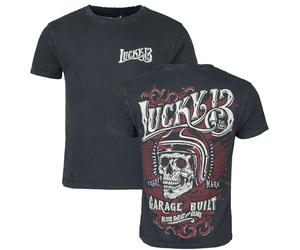 Lucky 13 Men T-Shirt Skull Built, Color:Washed Black, Size:2XL