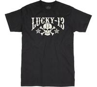 Lucky 13 T-Shirt Skulls Stars Tee Solid Black
