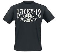 Lucky 13 T-Shirt Skulls Stars Tee Solid Black - Black - L