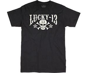 Lucky 13 T-Shirt Skulls Stars Tee Solid Black - Black - L