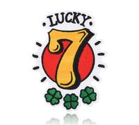 Lucky 7 Patch, Vintage Number 7 with Four-Leaf Clover Embroidered Iron On and Sew On Patch for Backpack, Hoodie, Pencil Case, Jacket or Hat, Good Luck Charm Gift for Students, Gamers, Travelers