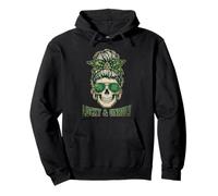 Lucky And Unruly Patricks Day Skull Messy Bun Leopard Pullover Hoodie