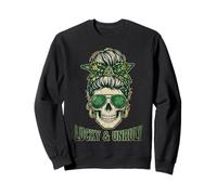 Lucky And Unruly Patricks Day Skull Messy Bun Leopard Sweatshirt