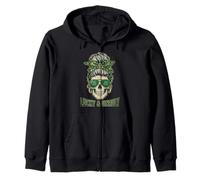 Lucky And Unruly Patricks Day Skull Messy Bun Leopard Zip Hoodie