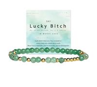 Lucky B*tch Green Aventurine Morse Code Bracelet, Gemstone Beaded Morse Code Bracelet for Women, Hidden Message Motivational Bracelet Friendship Jewelry Gift (Gold)